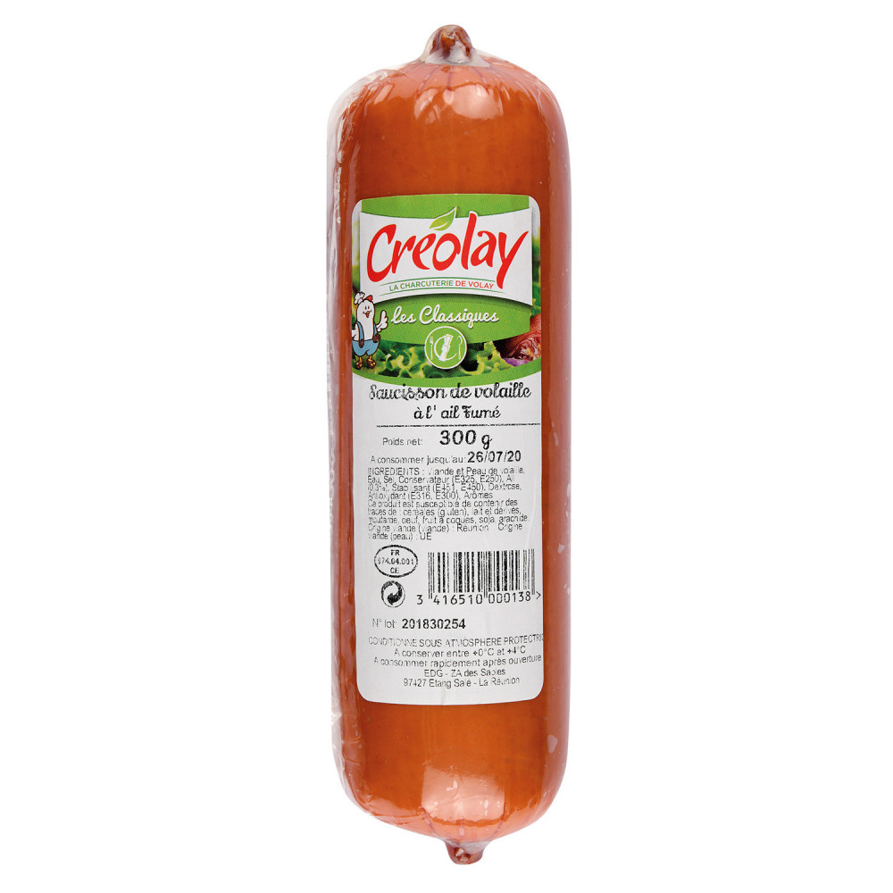 Saucisson de volaille à l'ail fumé - CREOLAY - 300g - Drive Z'eclerc